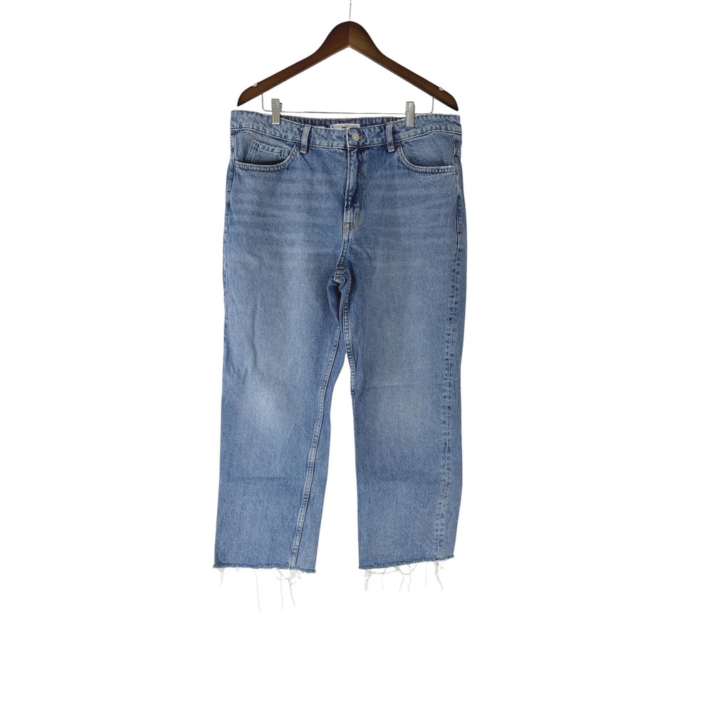 Mango MNG Blanca Straight Leg Jeans Light Wash Raw Hem Blue Denim Womens 14